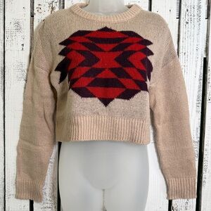 Charlotte Russe Geometric Sweater Crop Top Women’s Size Small Aztec Boho Tan Red